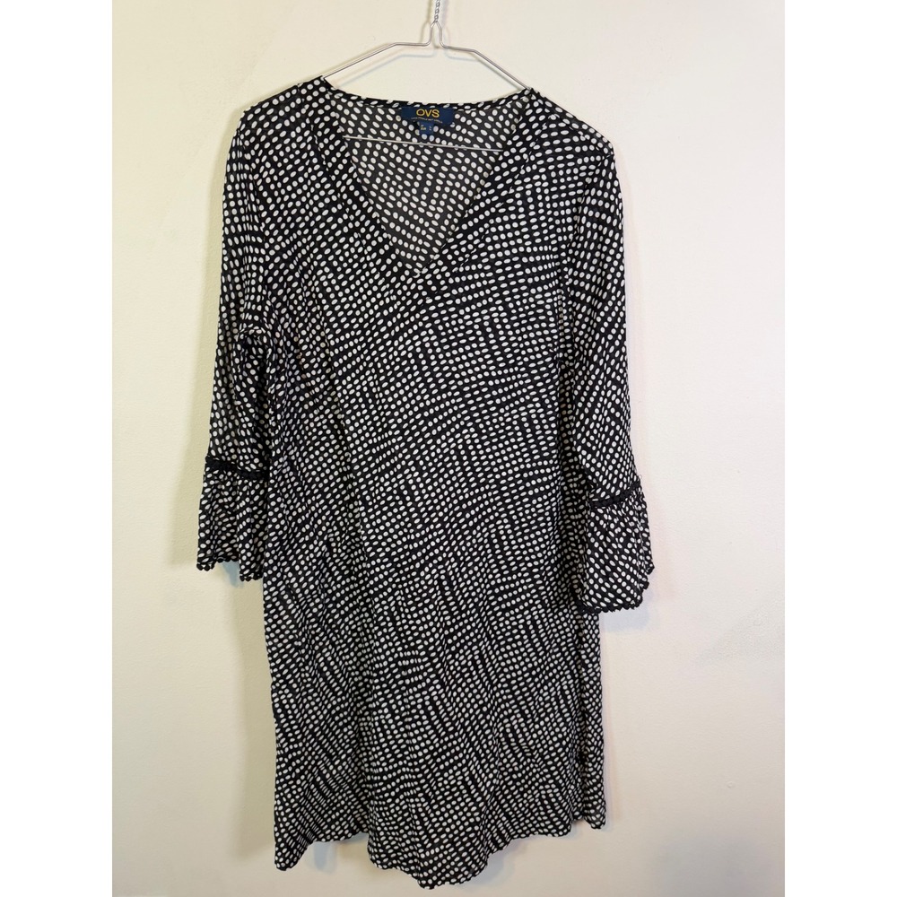 OVS Womens Dress Polka Dot Bell Sleeve Black White Large